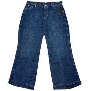 7 For All Mankind Modern Dojo Tailorless Wide Leg Jeans 33" Luray Dark Wash NEW!